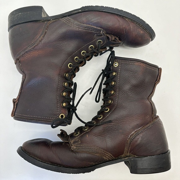 PD TUFF Boots Made in USA Union Brown Leather Kiltie Roper Lace Up Womens Size 8 - Picture 2 of 13
